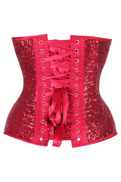 Top Drawer Steel Boned Red Sequin Plunge Neckline Overbust Corset