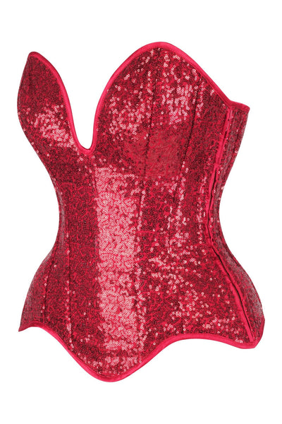 Top Drawer Steel Boned Red Sequin Plunge Neckline Overbust Corset