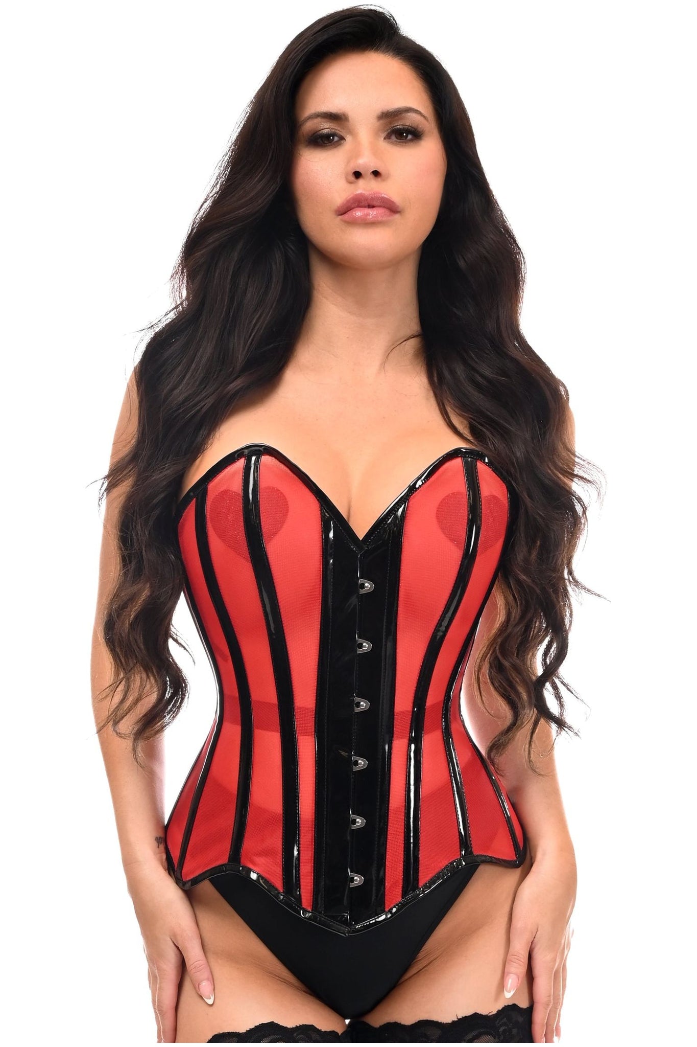 Top Drawer Red Mesh Net w/Patent Steel Boned Overbust Corset