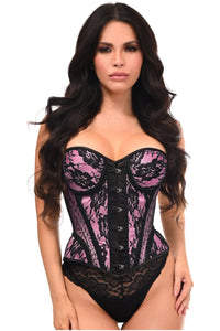 Top Drawer Pink w/Black Lace Steel Boned Underwire Bustier Corset