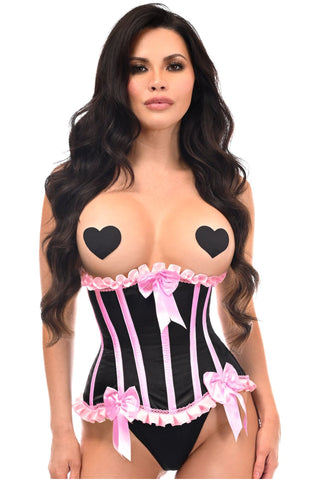 Top Drawer Black/Pink Steel Boned Burlesque Underbust Corset Waist Cincher