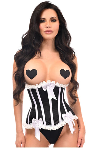 Top Drawer Black/White Steel Boned Burlesque Underbust Corset Waist Cincher