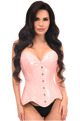 Top Drawer Lt Pink Patent Leather Steel Boned Overbust Corset