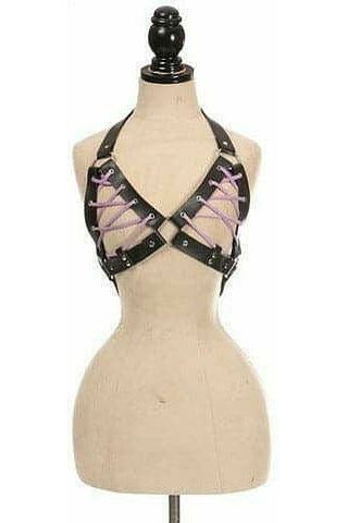 Black Faux Leather Lace-Up Bra Top - Lavender - Daisy Corsets
