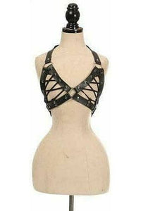 Black Faux Leather Lace-Up Bra Top - Black - Daisy Corsets