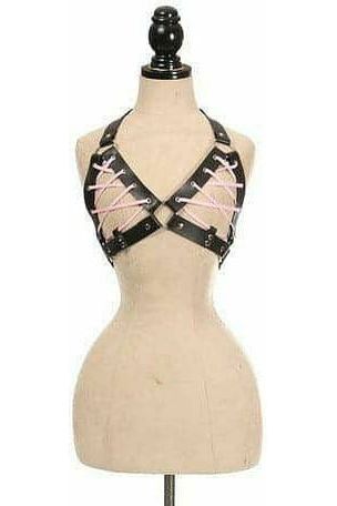 Black Faux Leather Lace-Up Bra Top - Lt Pink - Daisy Corsets