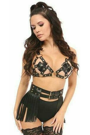 Black/Gold Strappy Harness Bra Top - Daisy Corsets