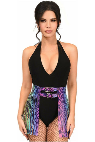 Rainbow Animal Print Faux Leather Fringe Skirt