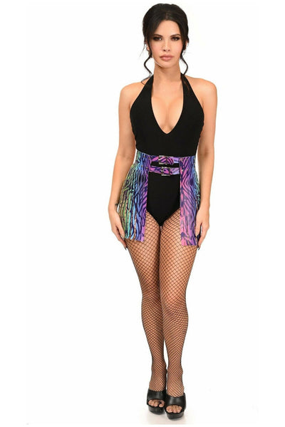 Rainbow Animal Print Faux Leather Fringe Skirt