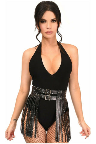 Celestial Faux Leather Fringe Skirt