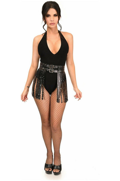 Celestial Faux Leather Fringe Skirt
