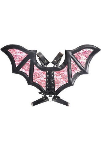Black/Red Faux Leather & Lace Wing Harness