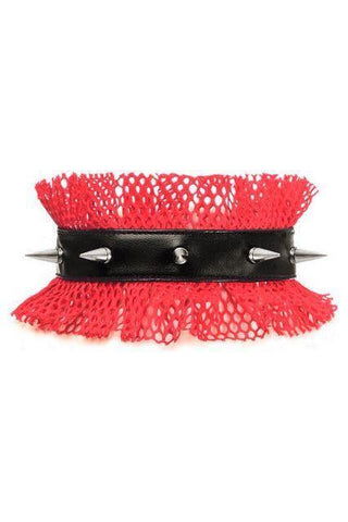 Kitten Collection Red/Black Fishnet Spike Choker
