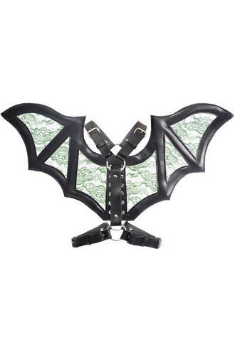 Black/Green Faux Leather & Lace Wing Harness