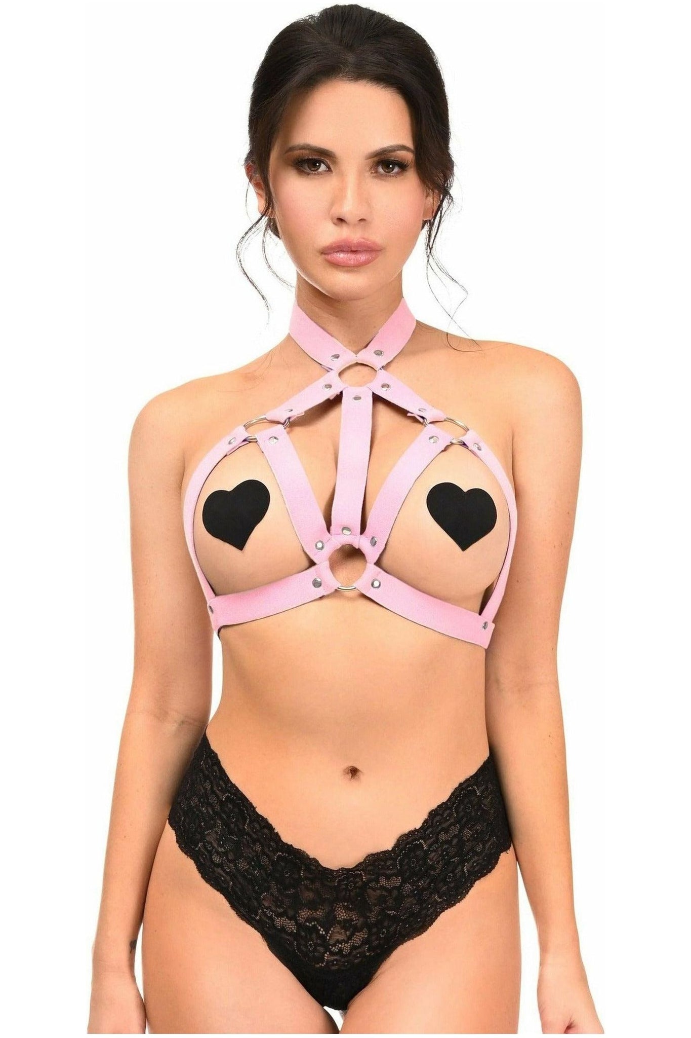Lt Pink Stretchy Body Harness w/Silver Hardware - Daisy Corsets