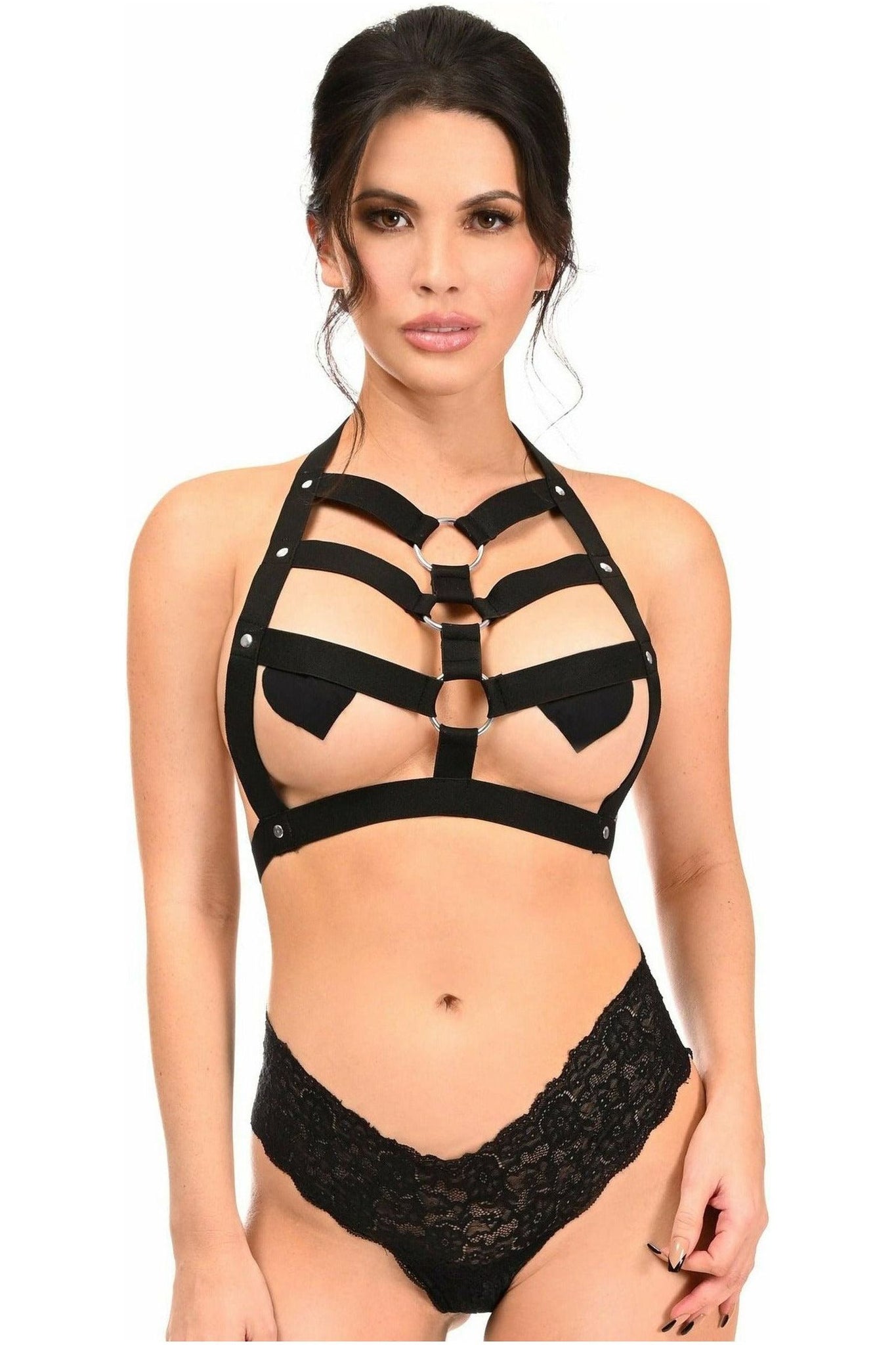 Black Stretchy Body Harness w/Silver Hardware - Daisy Corsets