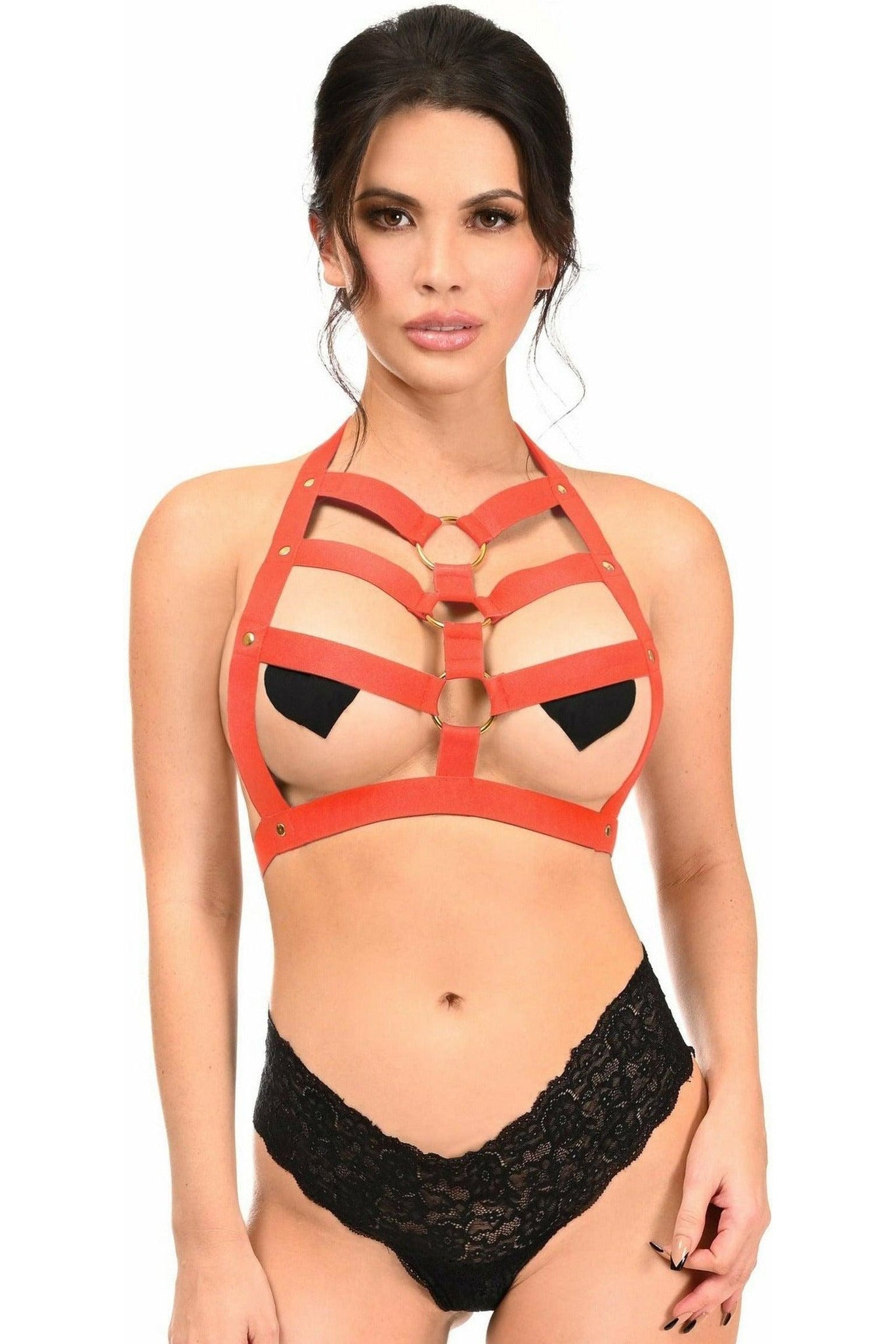Red Stretchy Body Harness w/Gold Hardware - Daisy Corsets