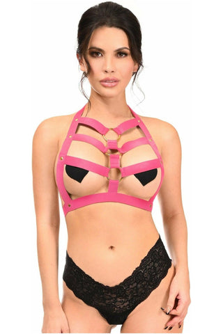 Hot Pink Stretchy Body Harness w/Gold Hardware - Daisy Corsets