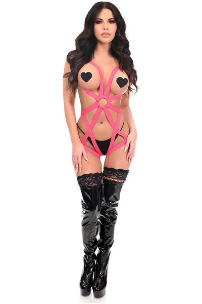 BOXED Pink Stretchy Body Harness Bodysuit