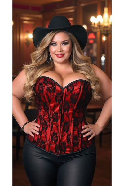 Lavish Red Lace Front Zipper Corset