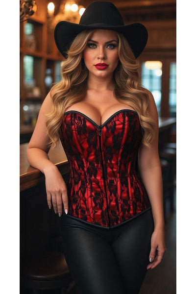 Lavish Red Lace Front Zipper Corset