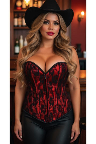 Lavish Red Lace Front Zipper Corset
