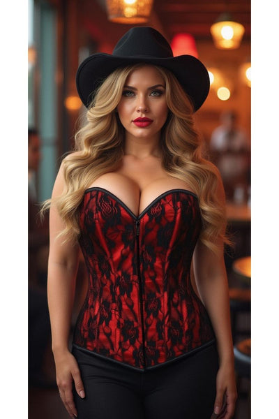 Lavish Red Lace Front Zipper Corset
