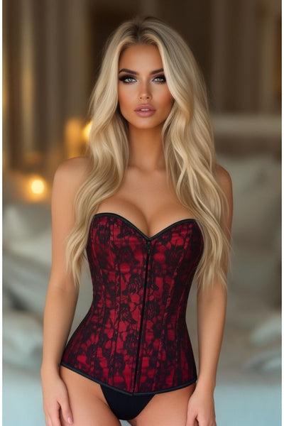 Lavish Red Lace Front Zipper Corset