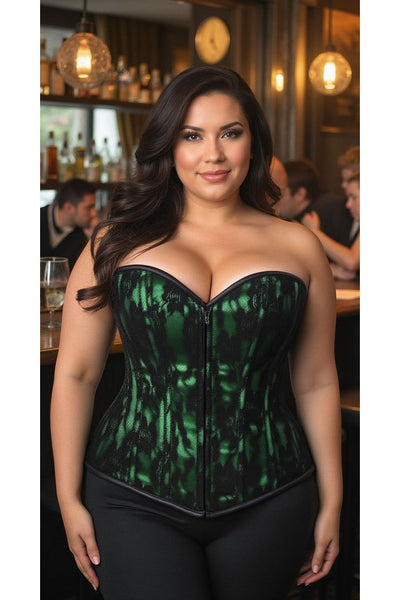 Lavish Green Lace Front Zipper Corset