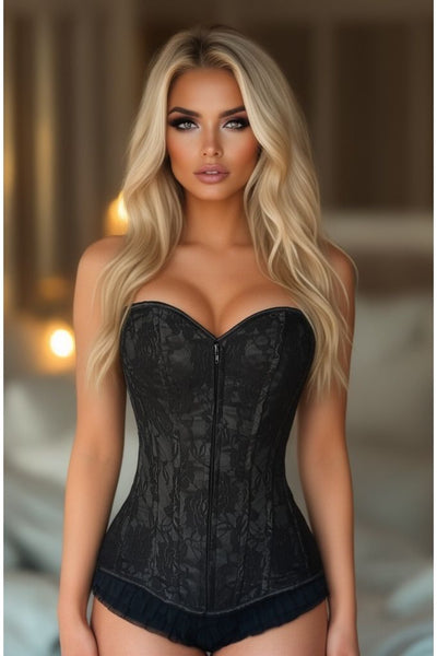 Lavish Black Lace Front Zipper Corset
