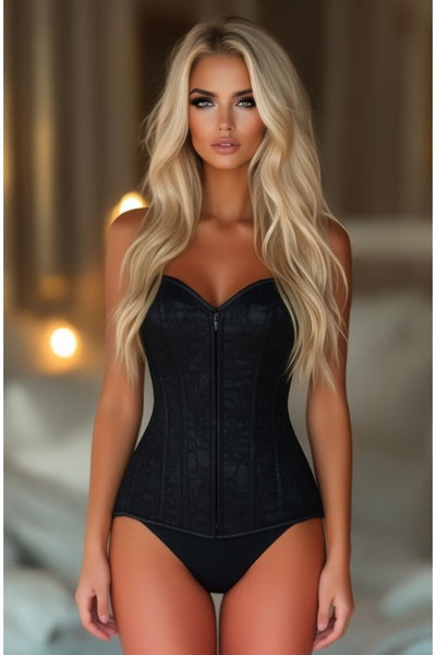 Lavish Black Lace Front Zipper Corset