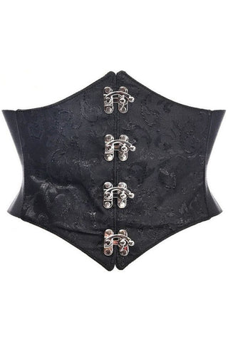 Lavish Black/Black Swirl Brocade Corset Belt Cincher w/Clasps