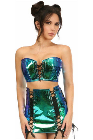 Lavish 2 PC Blue/Teal Holo Bustier & Skirt Set