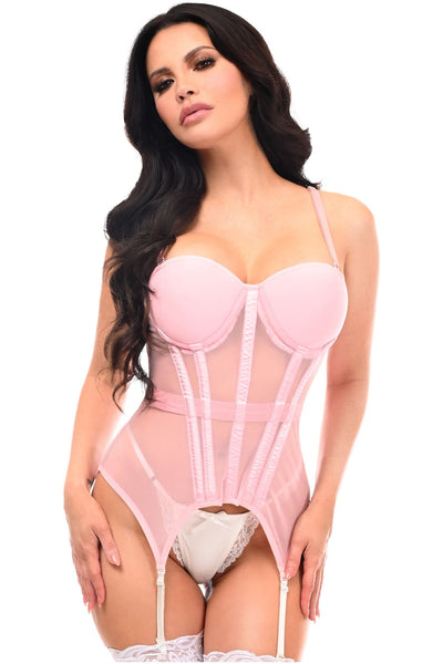 Lavish Lt Pink Mesh Underwire Bustier Corset w/Garters