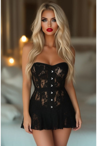 Lavish Black Sheer Lace Corset Dress