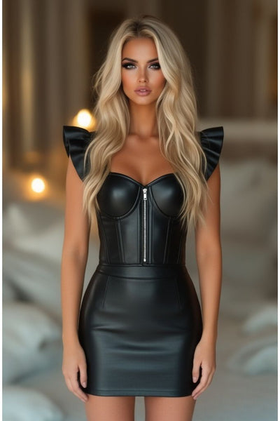 LIMITED EDITION Lavish Black Faux Leather Bustier Top w/Ruffle Sleeves