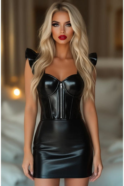 LIMITED EDITION Lavish Black Patent Bustier Top w/Ruffle Sleeves