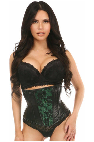 Lavish Wet Look Under Bust Corset Green w/Lace Overlay - Daisy Corsets