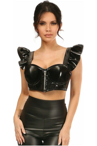 Lavish Black Patent Underwire Bustier Top w/Removable Ruffle Sleeves