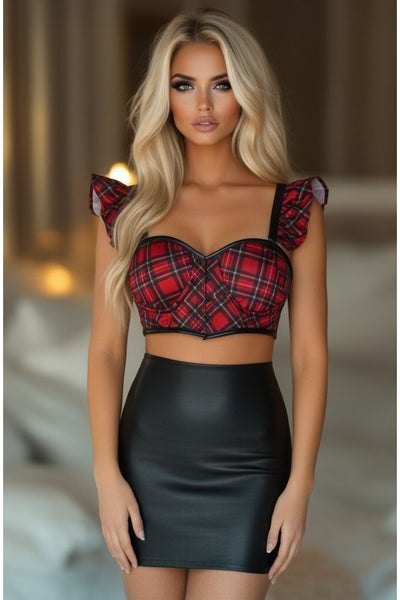 Lavish Red Plaid Underwire Bustier Top w/Removable Ruffle Sleeves