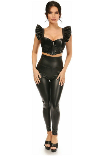 Lavish Black Faux Leather Underwire Bustier Top w/Removable Ruffle Sleeves