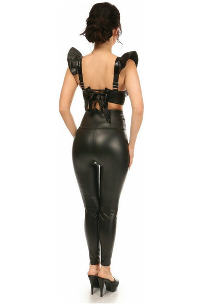 Lavish Black Faux Leather Underwire Bustier Top w/Removable Ruffle Sleeves