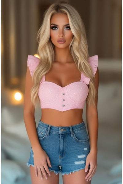 Lavish Lt Pink Eyelet Underwire Bustier Top w/Removable Ruffle Sleeves