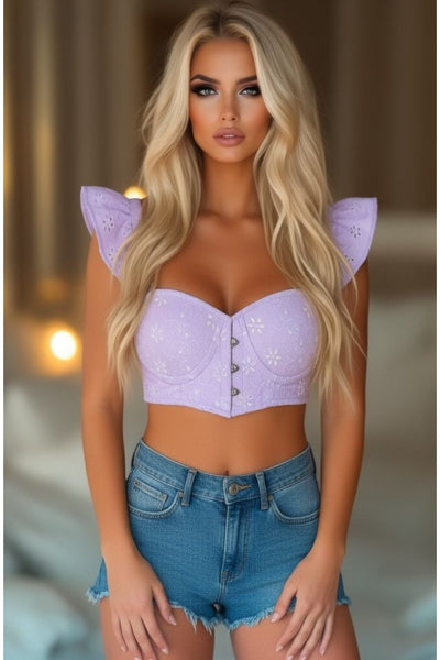Lavish Lavender Eyelet Underwire Bustier Top w/Removable Ruffle Sleeves