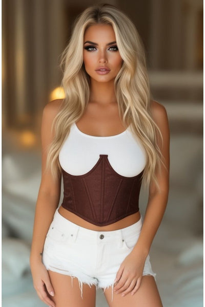 Lavish Dark Brown Brocade Open Cup Waist Cincher