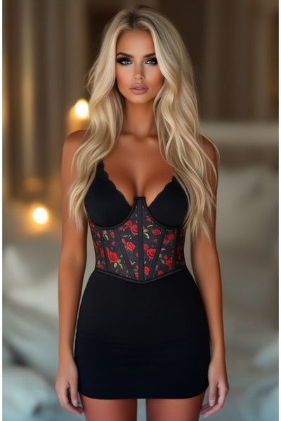 Lavish Red Roses Satin Open Cup Waist Cincher