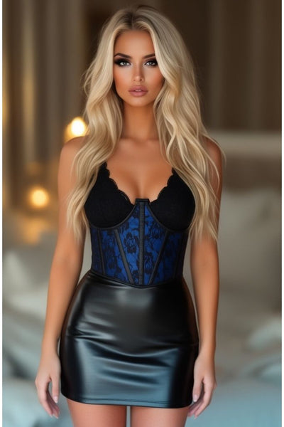 Lavish Blue w/Black Lace Overlay Open Cup Waist Cincher