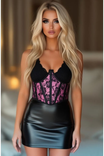 Lavish Pink w/Black Lace Overlay Open Cup Waist Cincher