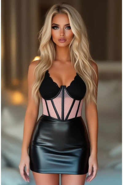 Lavish Lt Pink Fishnet Underwire Open Cup Waist Cincher