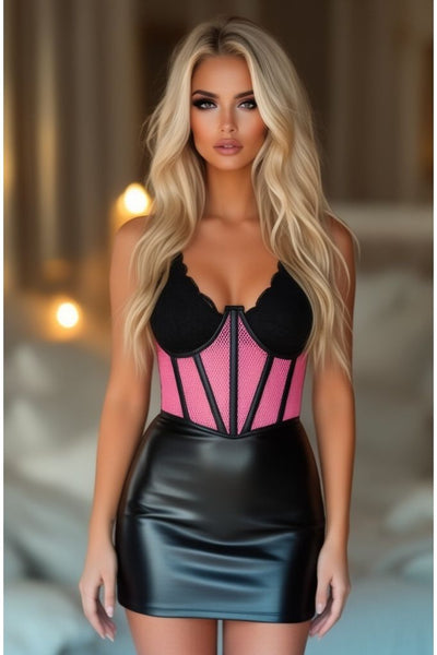 Lavish Pink Fishnet Underwire Open Cup Waist Cincher